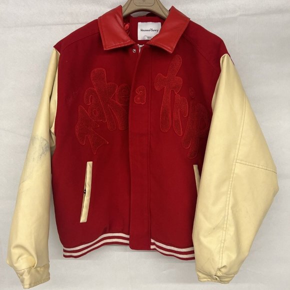 House of Sunny Other - house of sunny trip take a trip bomber varsity jacket sz Medium M red yellow